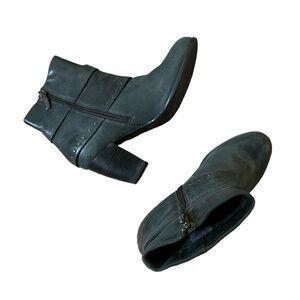 Blondo Leather Ankle Boots Dark Grey Block Heel Almond Toe Women Size 8